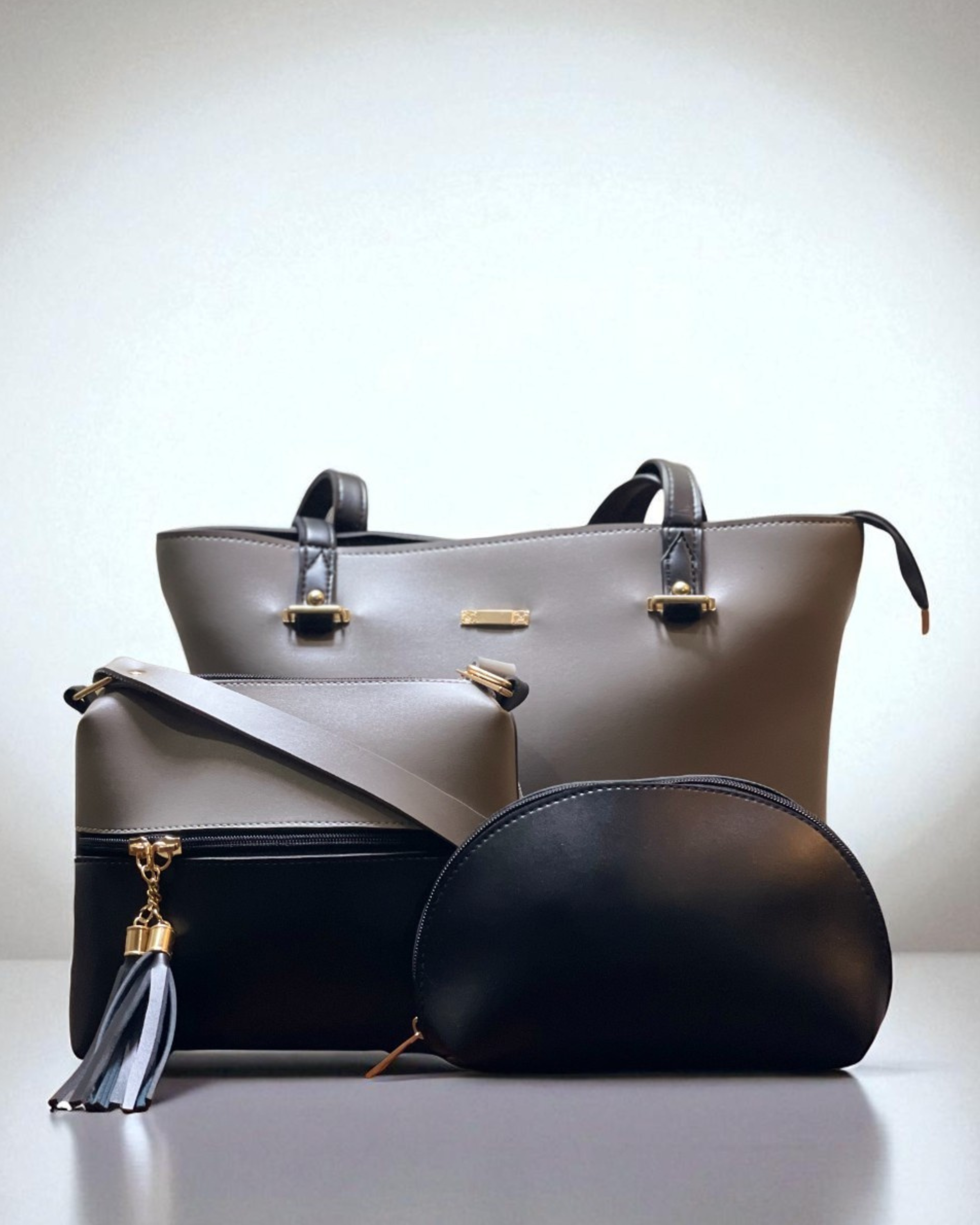 Dream Grey and Black 3 Piece Handbag